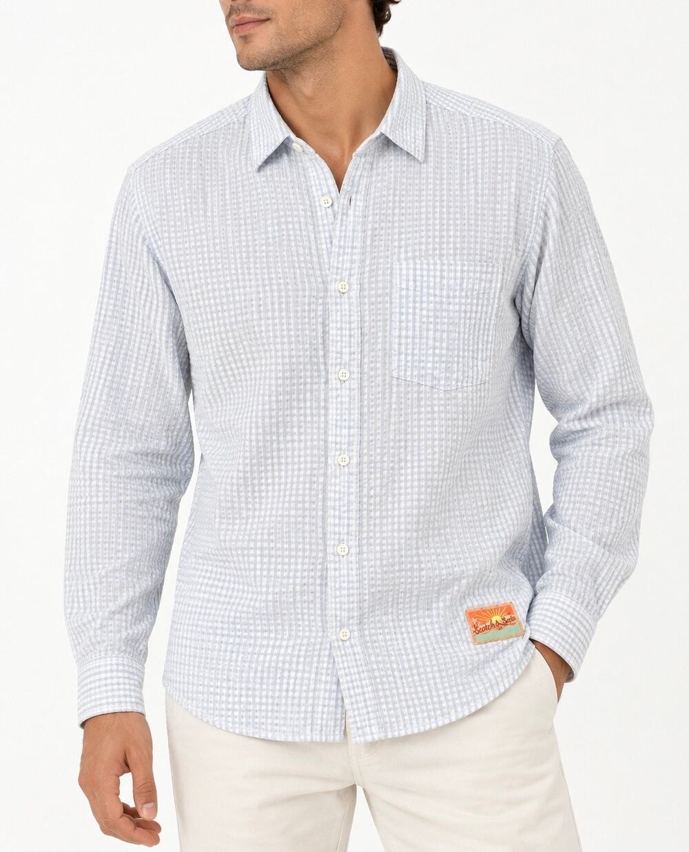 Scotch & Soda Blue White Seersucker Cotton Button Down Shirt Men’s Medium
